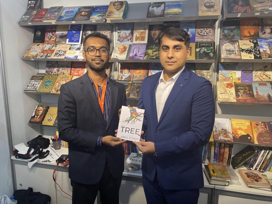 Abbas Korejo with The Tree novel at Sharjah International Book Fair
