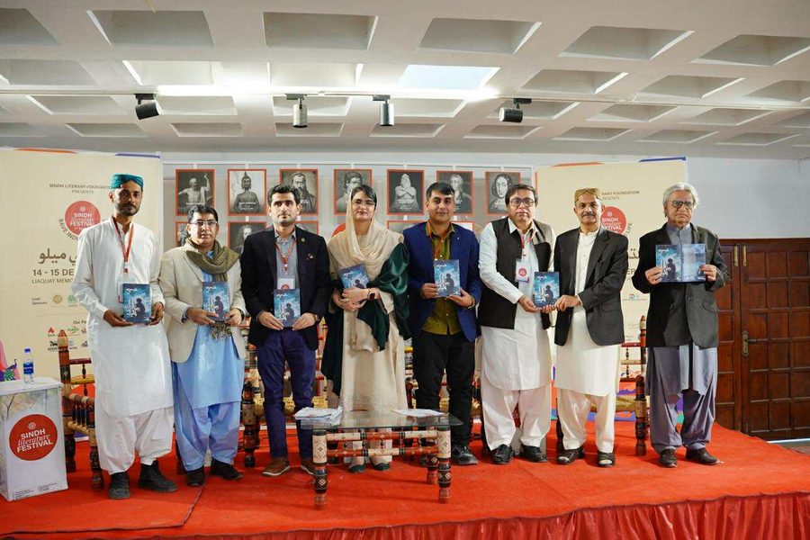 Abbas Korejo with authors at Sindh Literature Festival